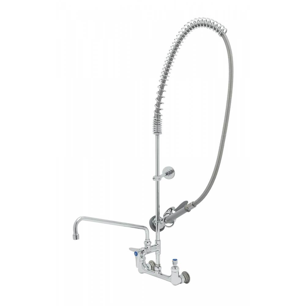 T&S Brass EasyInstall Pre-Rinse: Spring Action, 8'' Wall Mount, Add-On Fct w/ 14'' Nozzle, Ceramas