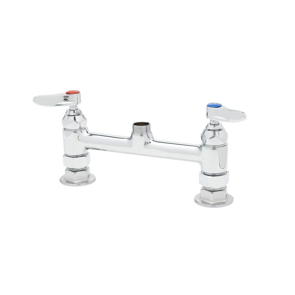 T&S Brass Double Pantry Swivel Base Faucet, Deck Mount, 8'' Centers, Lever Handles, Less Nozzle