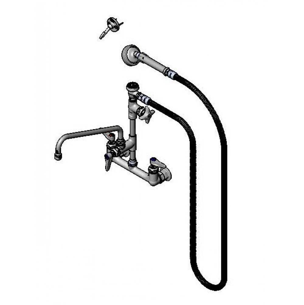 T&S Brass 8'' Wall Mount Faucet, Add-On w/ 12'' Swing Nozzle, VB, B-0080-H Hose & Angled Sprayer