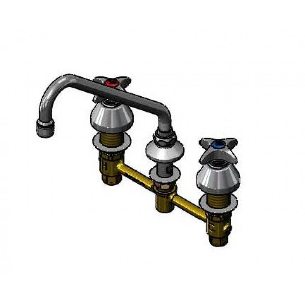 T&S Brass Lav Faucet, Concealed Bdy, 8'' Cntrs, 2 H Comp Cart, 4 Arm Hndls, 9'' Swng Nozl, Stream Reg