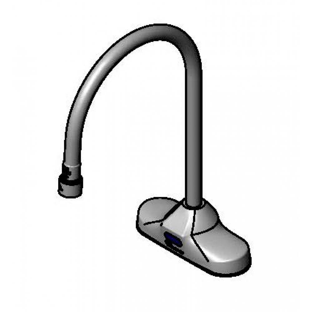 T&S Brass ChekPoint Sensor Faucet, 4'' Deck Mount, 8'' Rigid Gooseneck, 1.0 GPM VR Aerator, TMV & HG (Two-Hole Installation Design)