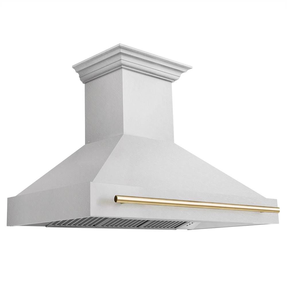 Z-Line 48'' Autograph Edition DuraSnow Stainless Steel Range Hood with DuraSnow Stainless Steel Shell and Gold Handle
