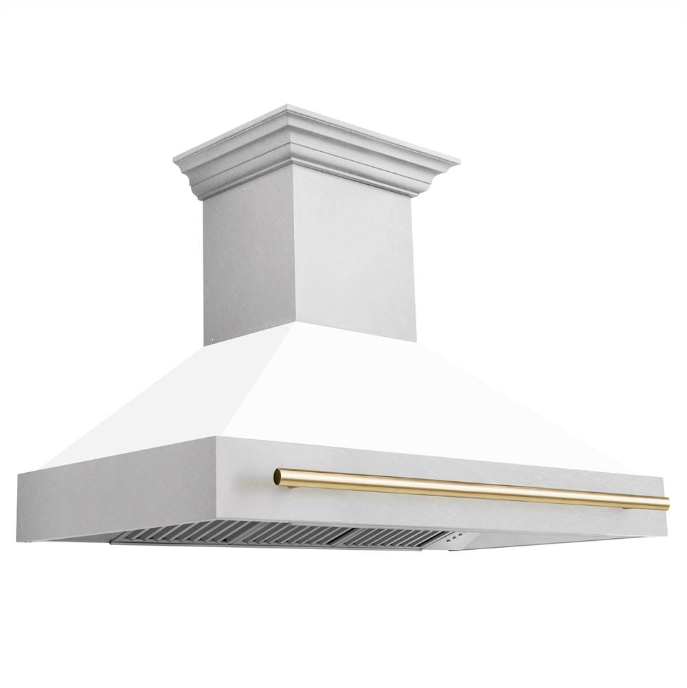 Z-Line 48'' Autograph Edition DuraSnow Stainless Steel Range Hood with White Matte Shell and Gold Handle