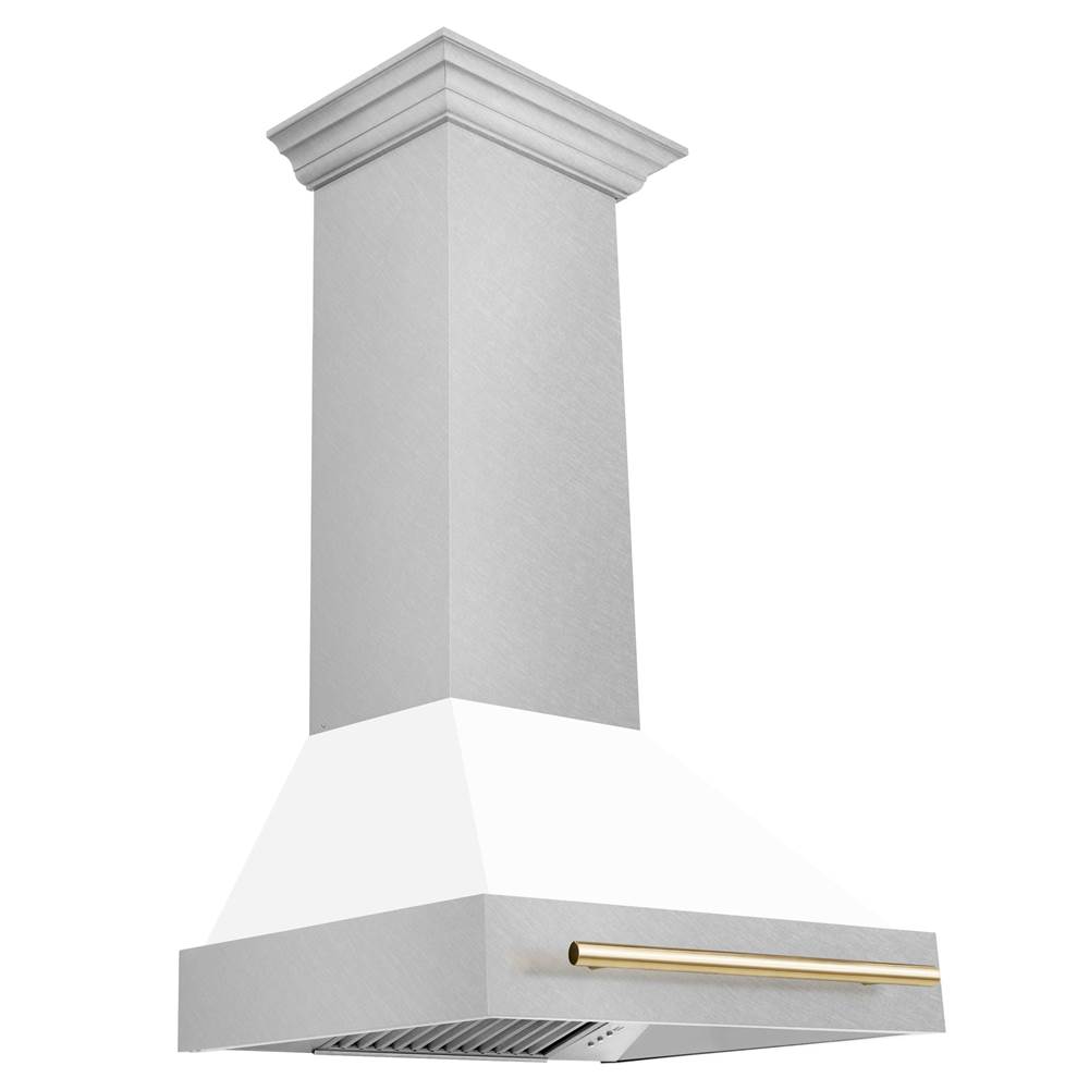 Z-Line 30'' Autograph Edition DuraSnow® Stainless Steel Range Hood with White Matte Shell and Gold Handle
