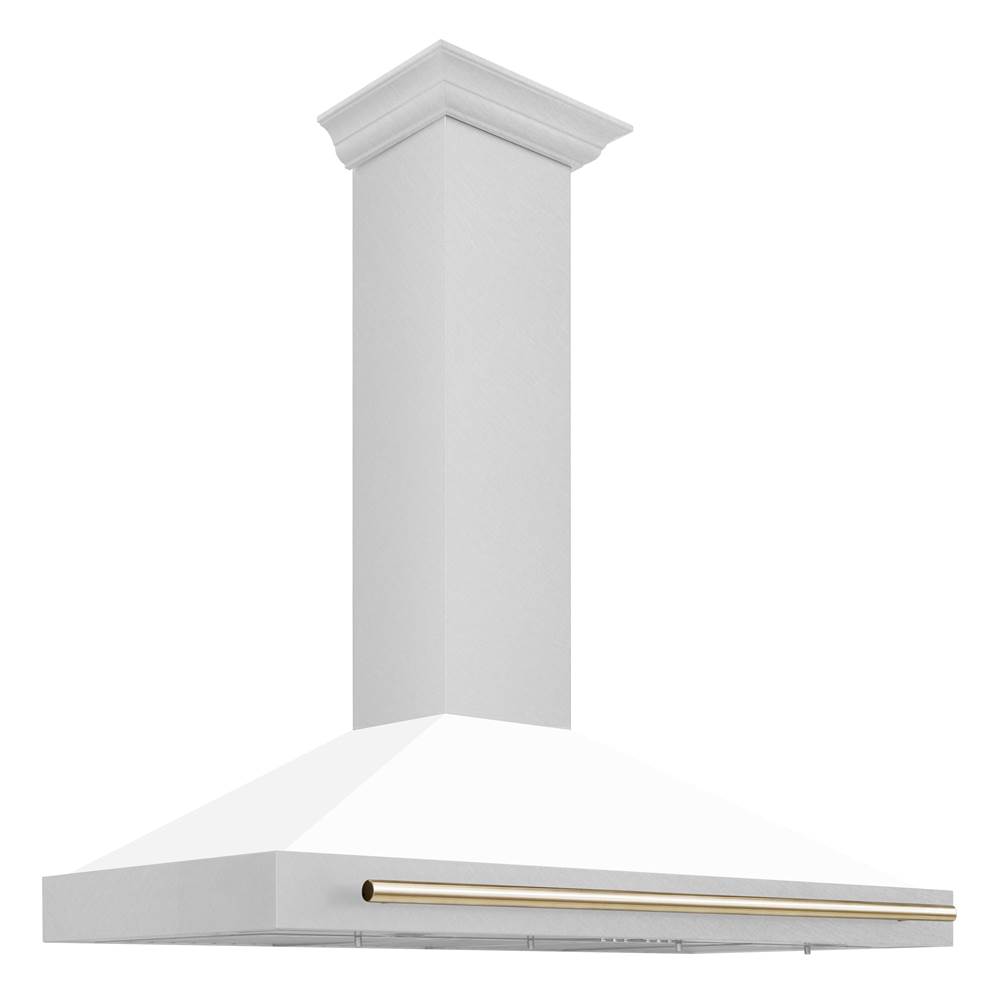 Z-Line 48'' Autograph Edition DuraSnow® Stainless Steel Range Hood with White Matte Shell and Gold Handle
