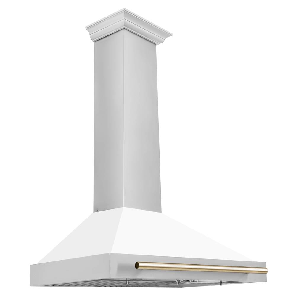 Z-Line 36'' Autograph Edition Stainless Steel Range Hood with White Matte Shell and Gold Accents
