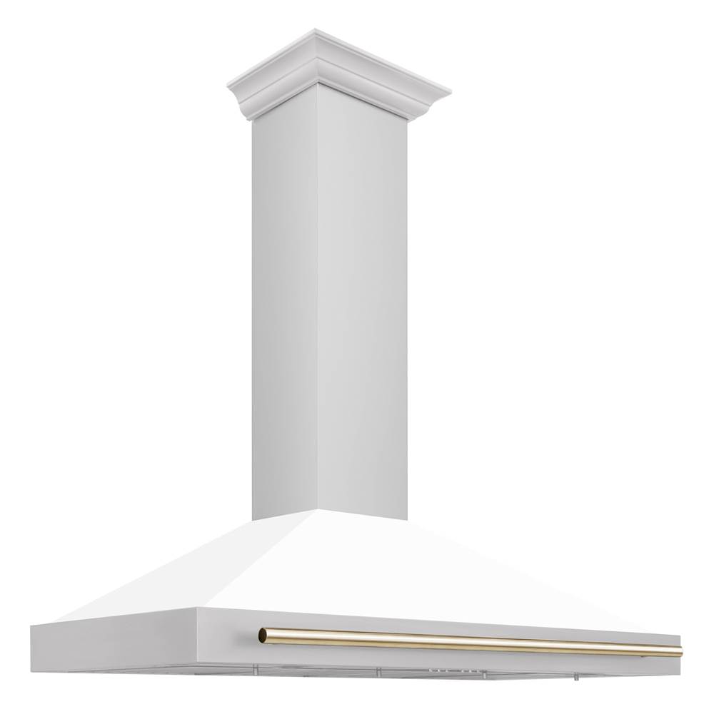 Z-Line 48'' Autograph Edition Stainless Steel Range Hood with White Matte Shell and Gold Accents