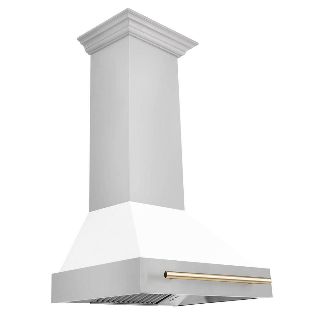 Z-Line 30'' Autograph Edition Stainless Steel Range Hood with White Matte Shell and Gold Handle