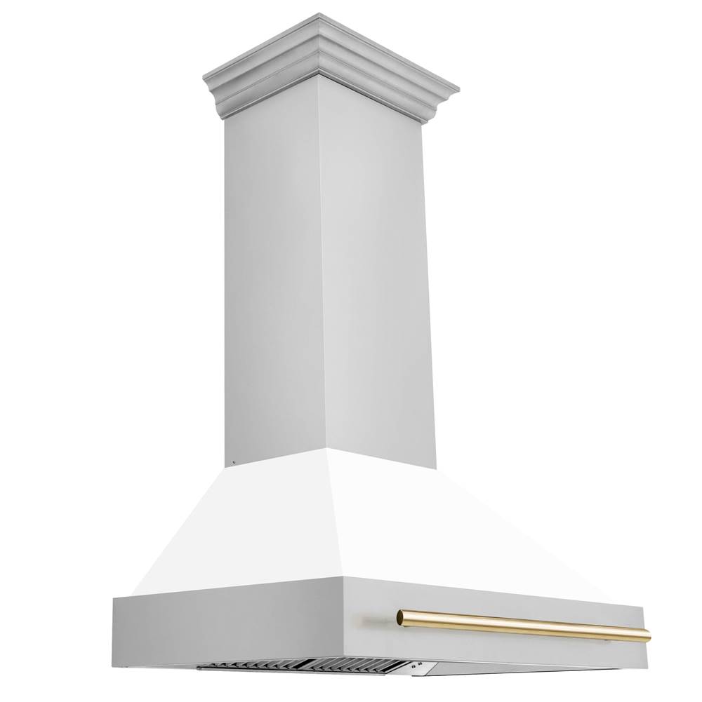 Z-Line 36'' Autograph Edition Stainless Steel Range Hood with White Matte Shell and Gold Handle